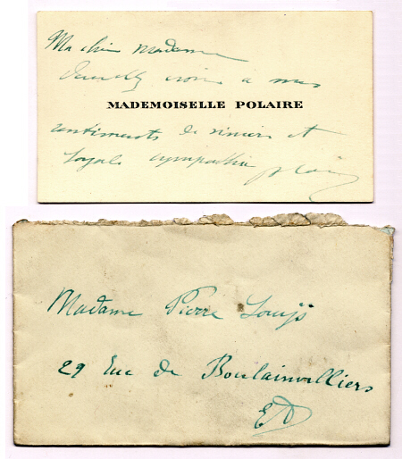 Carte de visite &agrave; Mme Pierre Lou&yuml;s  Vers 1908-1909