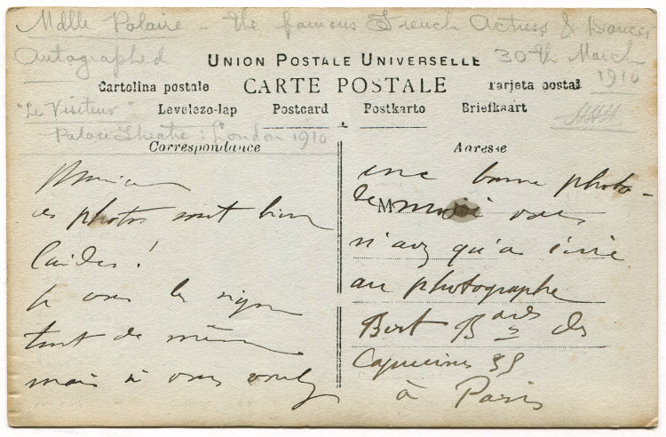 Carte postale Eclair (d&eacute;dicac&eacute;e)  Clich&eacute; Nadar  1902