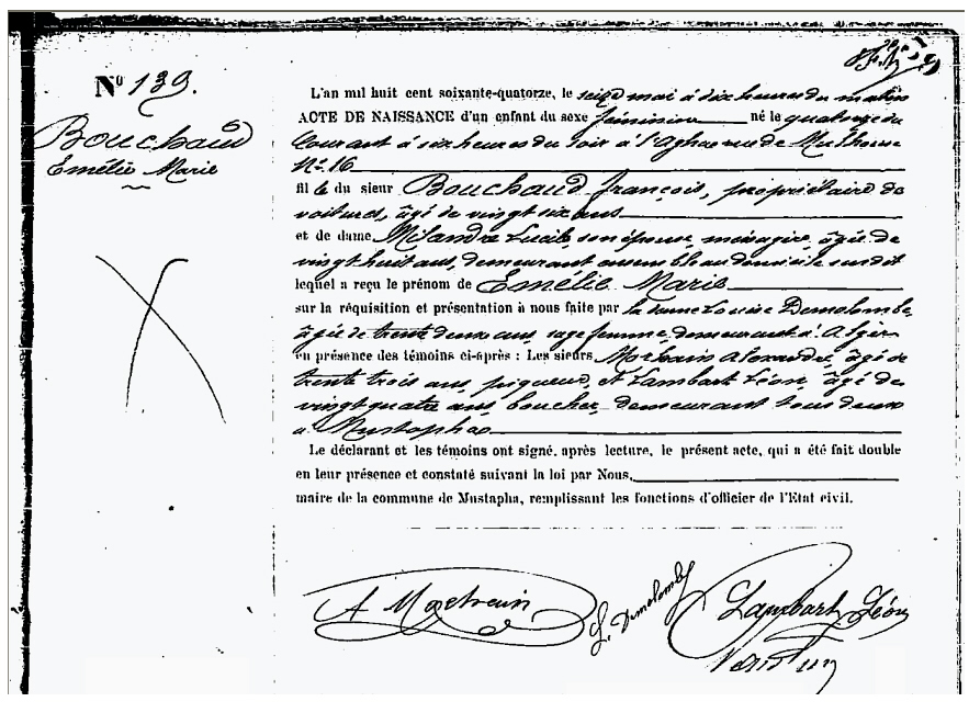 Acte de naissance de Polaire  14 mai 1874